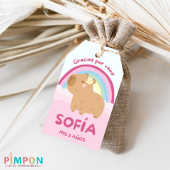 Image of Printable kit editable texts - pink rainbow capybara