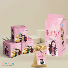 Kit imprimible personalizado - Demon Slayer Chibi (rosa) - comprar online