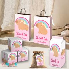 Printable kit editable texts - pink rainbow capybara - buy online