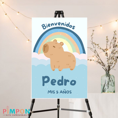 Kit imprimible textos editables - capibara arcoiris celeste - comprar online