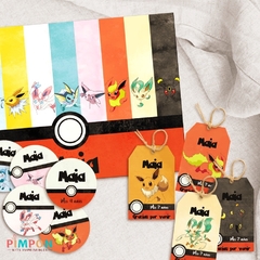 Kit imprimible textos editables - Pokemon - evoluciones de eevee - pimpon