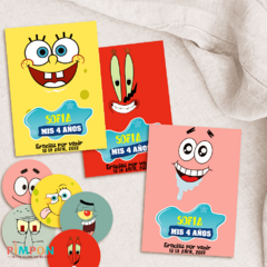 Kit imprimible textos editables - Bob esponja caras