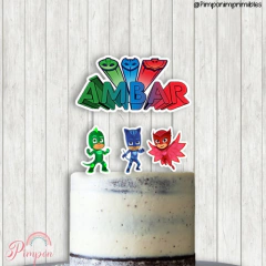 Kit imprimible textos editables - heroes en pijamas - pimpon