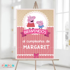 Kit imprimible textos editables - Peppa y George Pig (rosa)