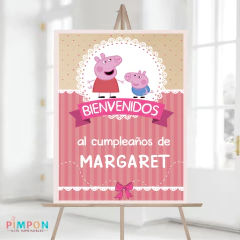 Kit imprimible textos editables - Peppa y George Pig (rosa)