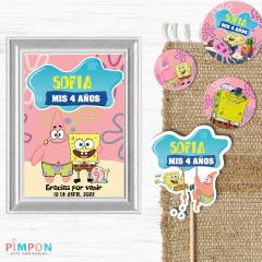 Kit imprimible textos editables - Bob esponja (rosa) - online store