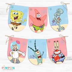 Kit imprimible textos editables - Bob esponja (rosa)