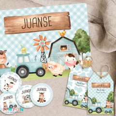 Kit imprimible textos editables - Granja acuarela (turquesa)