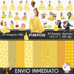 Cliparts + Papeles digitales - princesas - Bella, la bestia y la bella