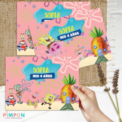 Kit imprimible textos editables - Bob esponja (rosa) - pimpon