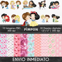 Cliparts + Papeles digitales - principes y princesas