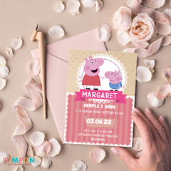 Kit imprimible textos editables - Peppa y George Pig (rosa) - comprar online