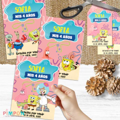 Kit imprimible textos editables - Bob esponja (rosa) - online store