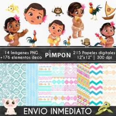 Kit Clipart + Papéis Digitais - Baby Moana