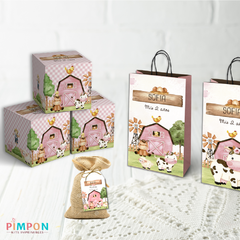 Kit imprimible textos editables - Granja acuarela (rosa) - pimpon