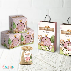 Kit imprimible textos editables - Granja acuarela (rosa) - pimpon