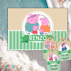 Kit imprimible textos editables - Peppa y George Pig (verde) on internet