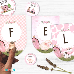 Kit imprimible textos editables - Granja acuarela (rosa) - tienda online