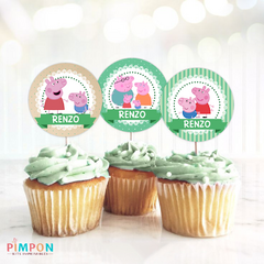 Kit imprimible textos editables - Peppa y George Pig (verde) - pimpon