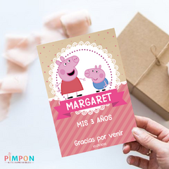 Kit imprimible textos editables - Peppa y George Pig (rosa) - pimpon