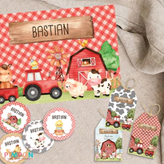 Kit imprimible personalizado - Granja acuarela (rojo)