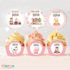 Kit imprimible textos editables - Granja acuarela (rosa)