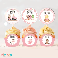 Kit imprimible textos editables - Granja acuarela (rosa)