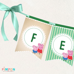 Image of Kit imprimible textos editables - Peppa y George Pig (verde)
