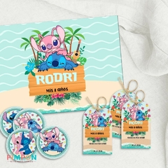Kit imprimible personalizado - Stitch y Angel (celeste) - pimpon