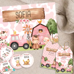 Kit imprimible textos editables - Granja acuarela (rosa)