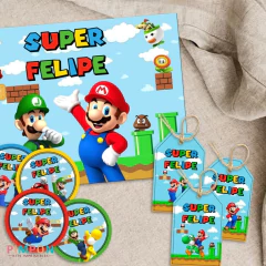 Kit imprimible textos editables - Super mario Bros