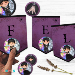 Kit imprimible textos editables - Merlina Addams