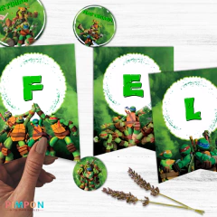 Kit imprimible textos editables - Tortugas Ninja