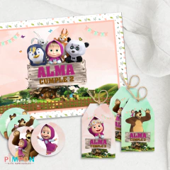 Kit imprimible textos editables - Masha y el Oso mod. 02
