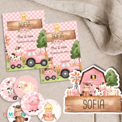 Kit imprimible textos editables - Granja acuarela (rosa) - comprar online