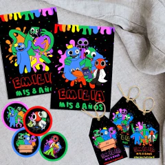 Kit imprimible textos editables - Rainbow Friends - comprar online