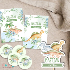 Kit imprimible personalizado - Dinosaurios acuarela mod. 01 (verde) - comprar online