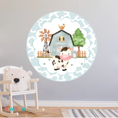 Banner imprimible digital 1.20 mts - granja acuarela turquesa - vaca lola