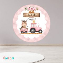 Banner imprimible digital 1.20 mts - granja acuarela rosa mod. caballo