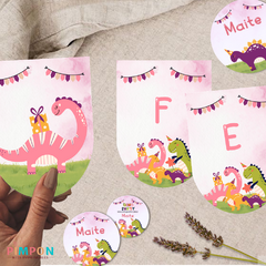 Imagen de Kit imprimible personalizado - Dinosaurios party dino (rosa)