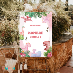 Kit imprimible personalizado - Dinosaurios acuarela mod. 02 (rosa)