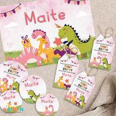 Kit imprimible personalizado - Dinosaurios party dino (rosa) - pimpon