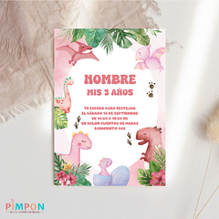 Kit imprimible textos editables - Dinosaurios acuarela mod. 02 (rosa) - pimpon