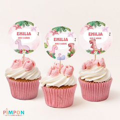 Kit imprimible personalizado - Dinosaurios acuarela mod. 02 (rosa) - pimpon