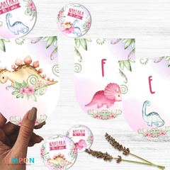 Kit imprimible personalizado - Dinosaurios acuarela mod. 01 (rosa) - comprar online