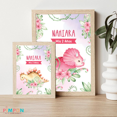 Kit imprimible personalizado - Dinosaurios acuarela mod. 01 (rosa) - pimpon