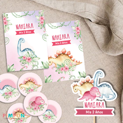 Kit imprimible personalizado - Dinosaurios acuarela mod. 01 (rosa)