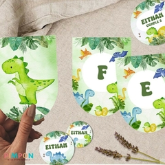 Kit imprimible textos editables - Dinosaurios acuarela mod. 02 (verde) - comprar online