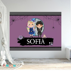 Banner imprimible digital 2 x 1.5 mts - Merlina Addams y Enid Sinclair