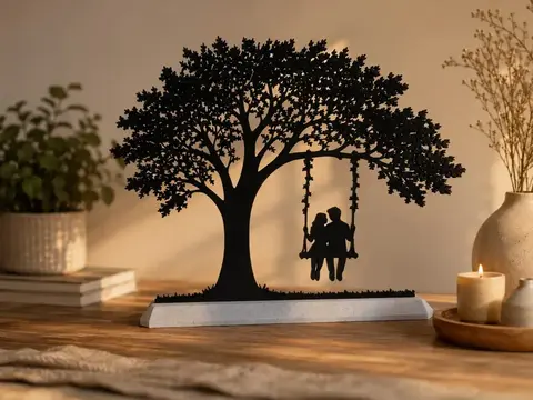Decoração Romântica de Silhueta de Balanço de Árvore